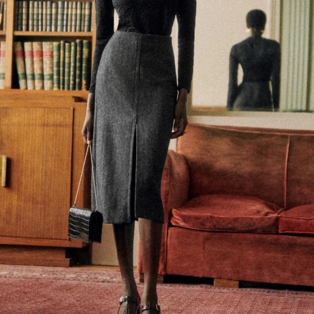 NWT Sezane Eloane Gray Herringbone Skirt - Picture 1 of 12